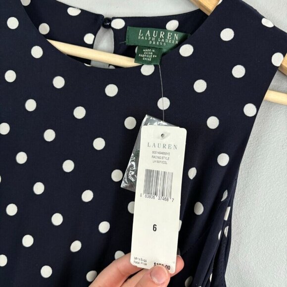 Lauren Ralph Lauren Navy and White Polka Dot Midi Dress - Picture 6 of 11